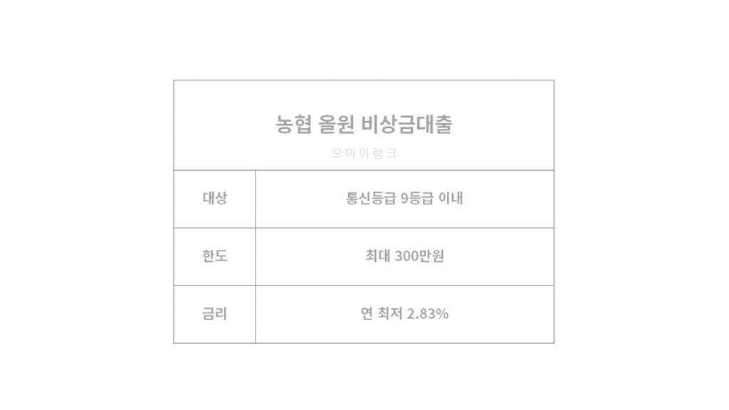 농협은행 인터넷 은행대출 상품 가입 조건 및 금리, 한도 정보