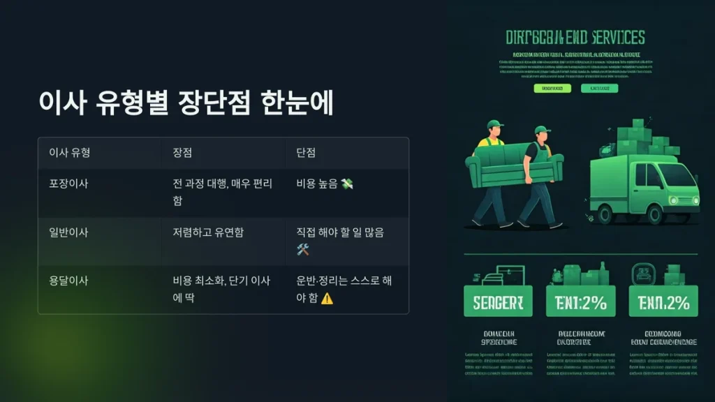 양주시 이삿짐센터 이사 유형별 장단점